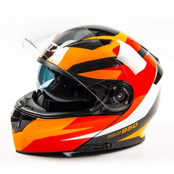 Шлем мото модуляр GTX 550 #2 (S) BLACK/WHITE ORANGE RED (2 визора)