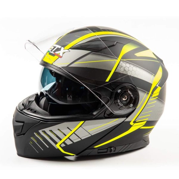 Шлем мото модуляр GTX 550 #3 (L) BLACK/FLUO YELLOW GREY (2 визора)