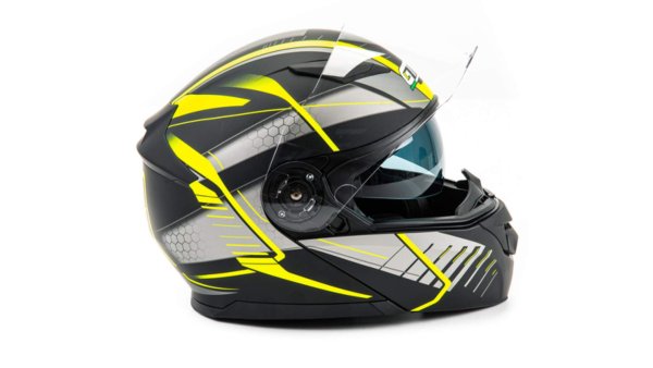 Шлем мото модуляр GTX 550 #3 (M) BLACK/FLUO YELLOW GREY (2 визора)